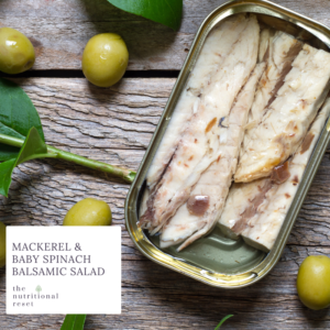 Toronto Holistic Nutritionist Laurie McPhail Mackerel & Baby Spinach Balsamic Salad